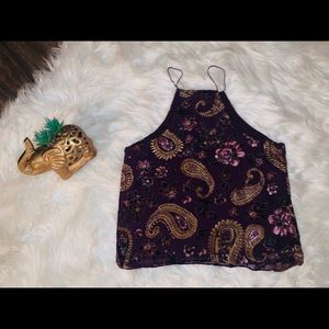 NWOT Maddy K Purple Velvet Floral Paisley Top